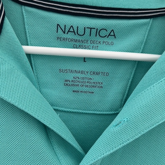 Nautical Men’s Mesh Polo Shirt Sea foam with Navy Blue. - Picture 2 of 4